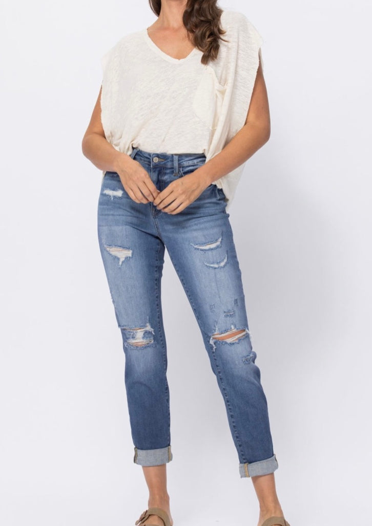 Judy Blue Jeans / Boyfriend Fit Destroyed High Waist Jeans