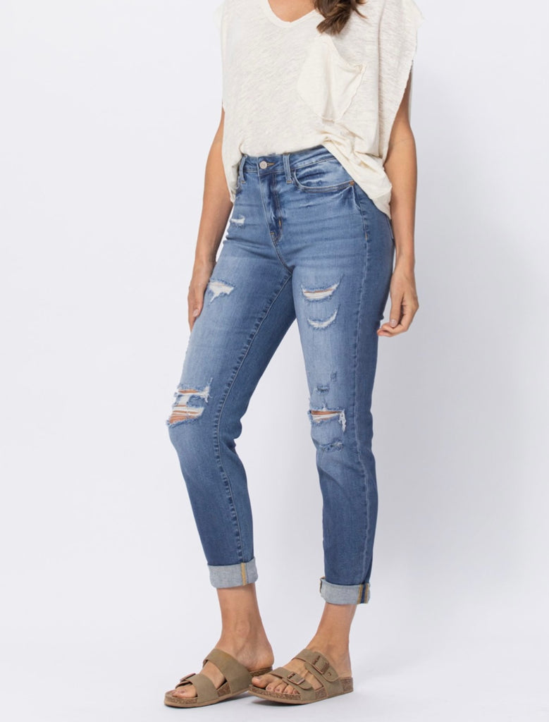 Judy Blue Jeans / Boyfriend Fit Destroyed High Waist Jeans