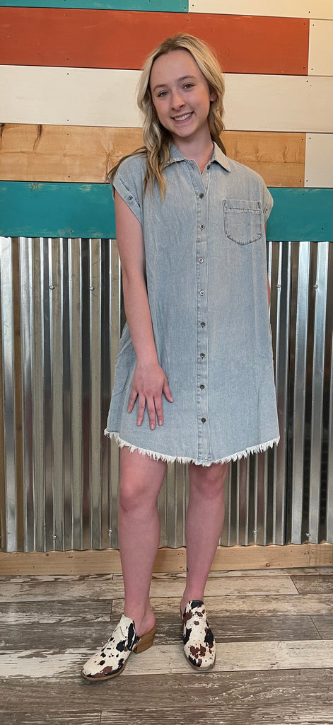 Denim Dress with frayed bottom