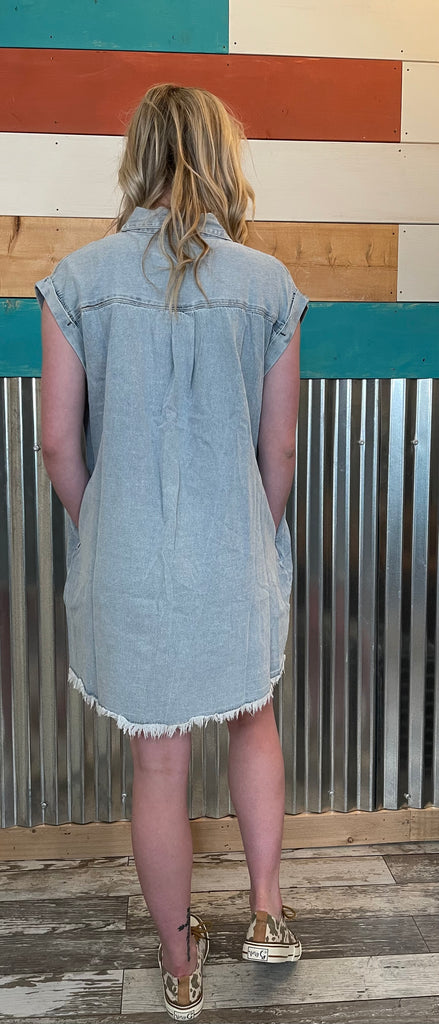 Denim Dress with frayed bottom