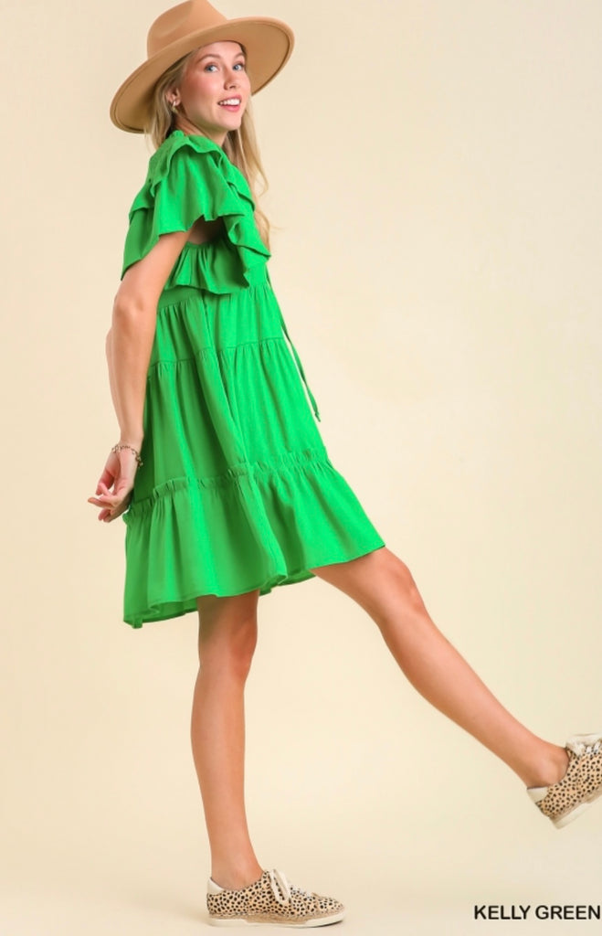 Green Ruffle Sleeve Dress