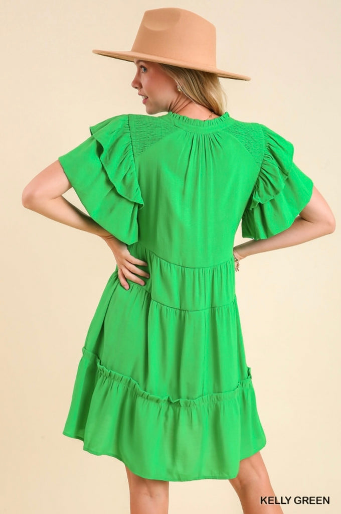 Green Ruffle Sleeve Dress