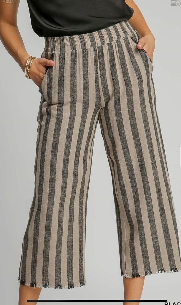 Umgee Linen Striped Waistband Pants