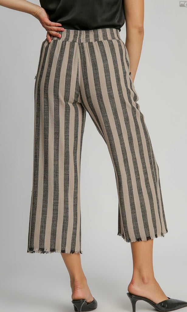 Umgee Linen Striped Waistband Pants