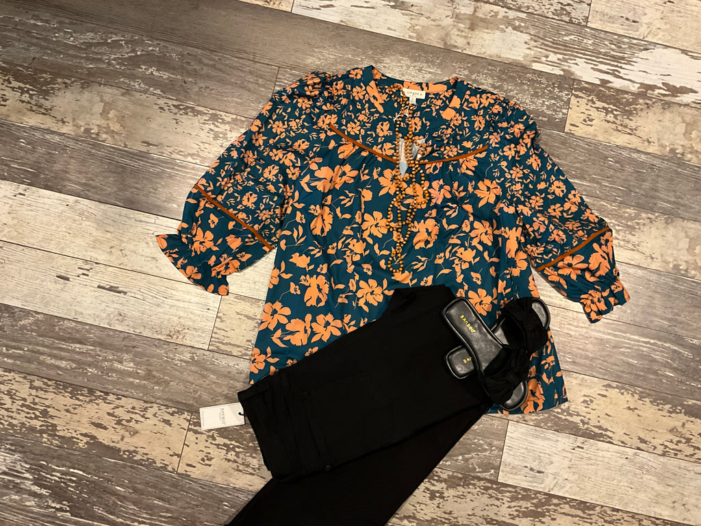 Umgee Plus Size Two Tone Floral Mixed Top