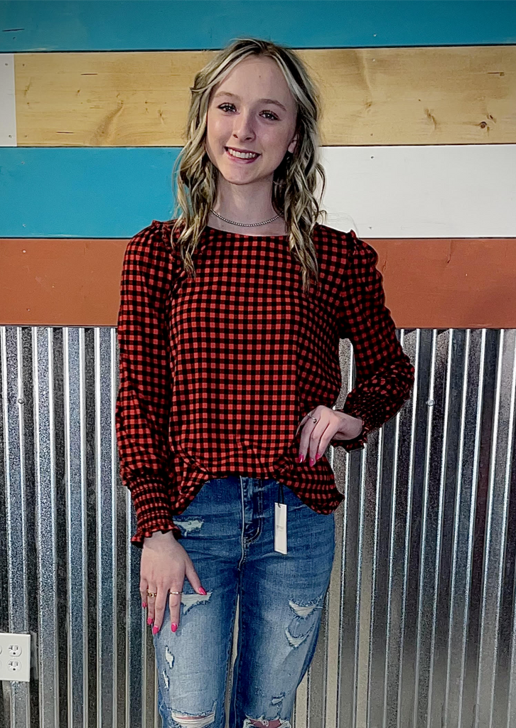 Plaid Ruffle Long Sleeve Top