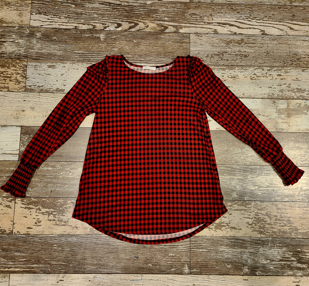 Plaid Ruffle Long Sleeve Top